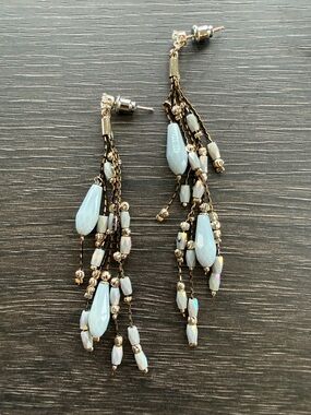 Elegant Gray Beaded Tassel Earrings - Women Jewelry